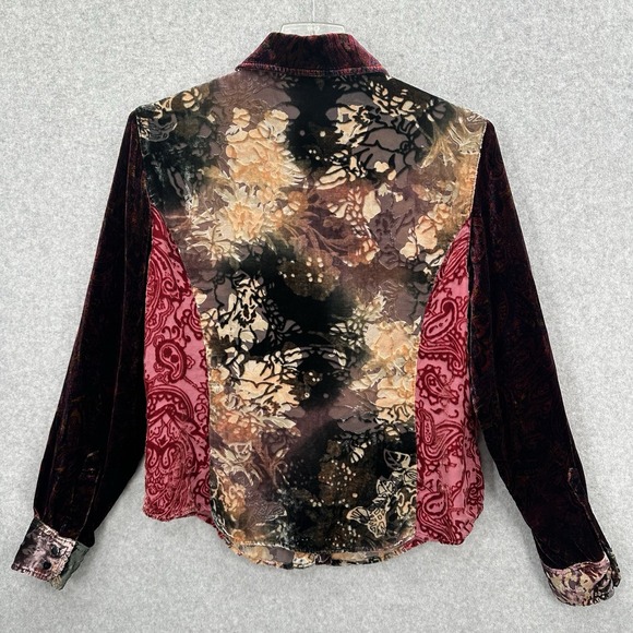 COLDWATER CREEK Women's Silk Velvet Sheer Burnout Button Front Top‎ Size Medium - Picture 2 of 9